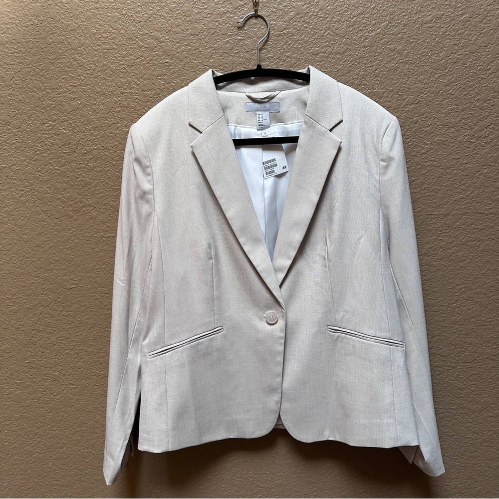 H&M Light Beige Blazer Size 16 | Single-Button Career Jacket | Fully Lined